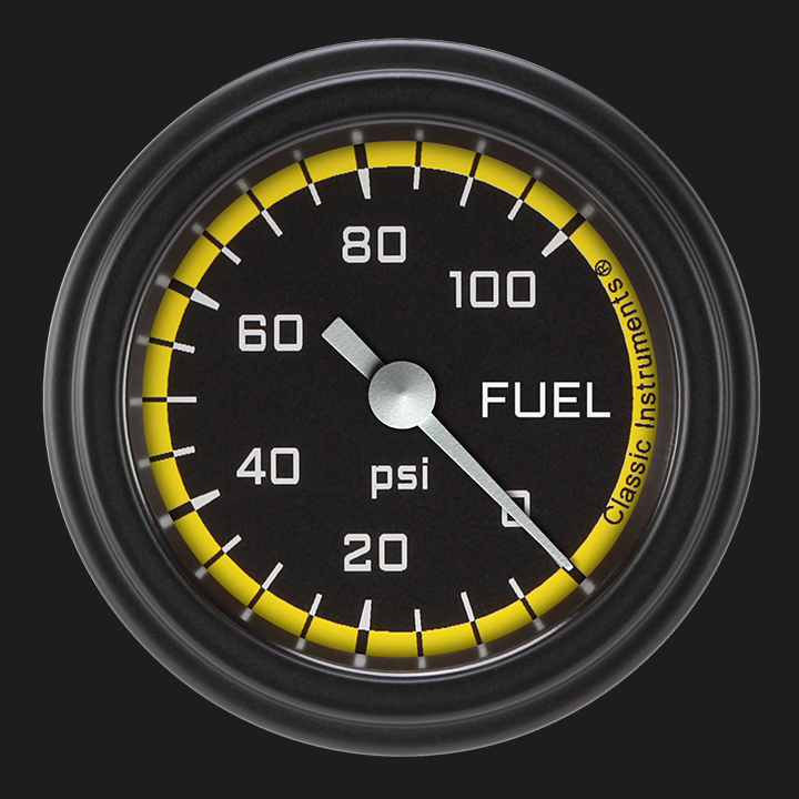 Picture of Autocross Yellow 2 1/8" Fuel Pressure Gauge, 100 psi