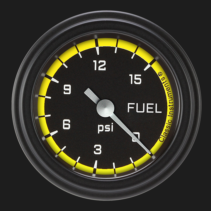 Picture of Autocross Yellow 2 1/8" Fuel Pressure Gauge, 15 psi
