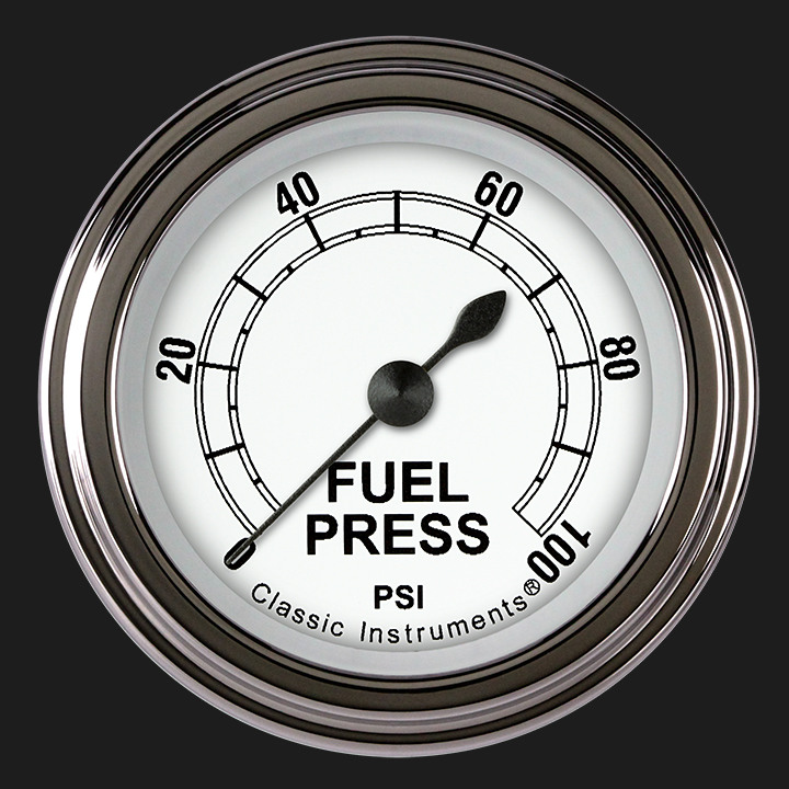 Picture of Classic White 2 1/8" Fuel Pressure Gauge, 100 psi