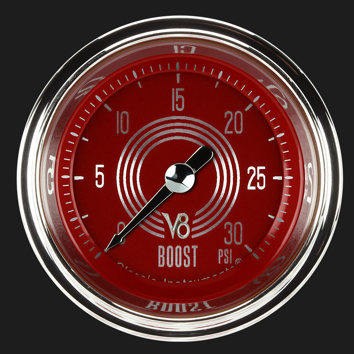 Picture of V8 Red Steelie 2 1/8" Boost Gauge, 30 psi