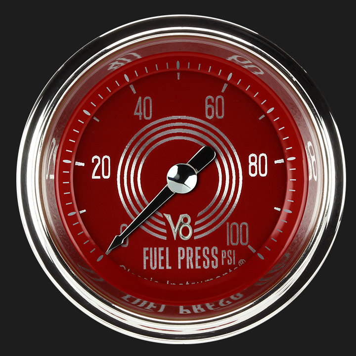 Picture of V8 Red Steelie 2 1/8" Fuel Pressure Gauge, 100 psi