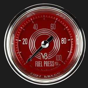 Picture of V8 Red Steelie 2 1/8" Fuel Pressure Gauge, 100 psi