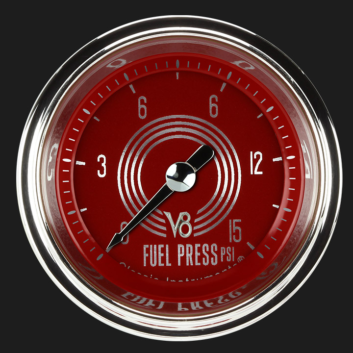 Picture of V8 Red Steelie 2 1/8" Fuel Pressure Gauge, 15 psi