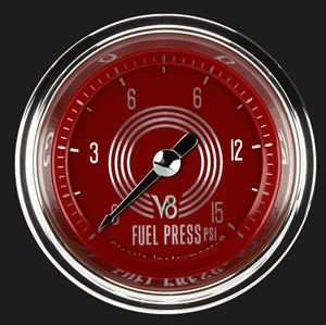 Picture of V8 Red Steelie 2 1/8" Fuel Pressure Gauge, 15 psi