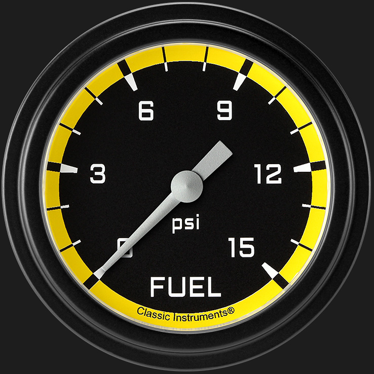 Picture of Autocross Yellow 2 5/8" Fuel Pressure Gauge, 15 psi