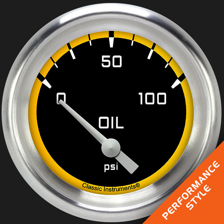 Picture of Autocross Yellow 2 5/8" Oil Pressure Gauge