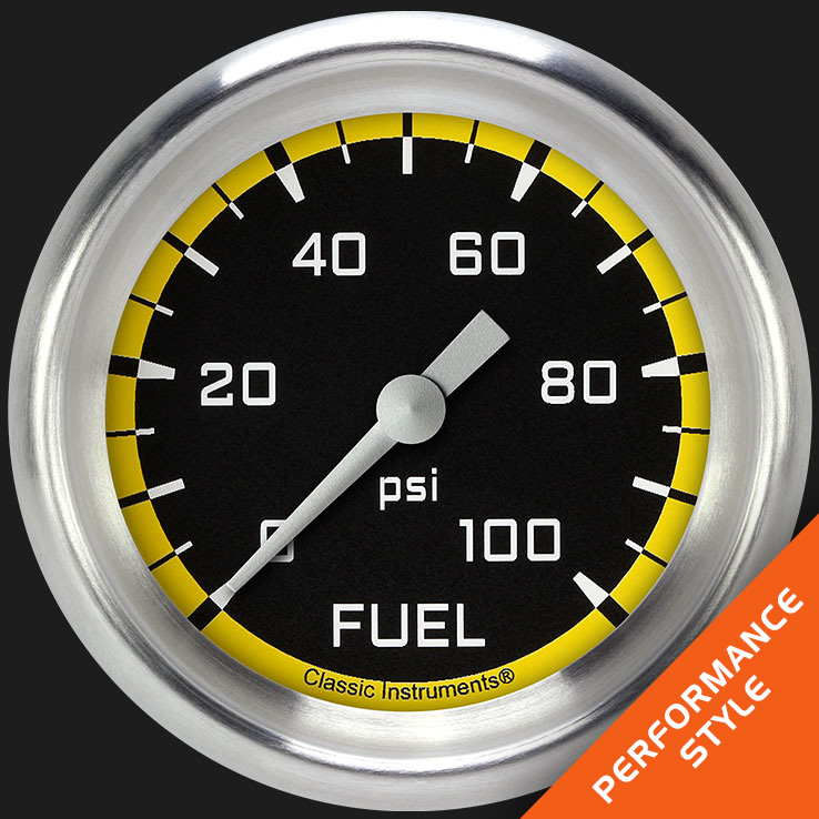 Picture of Autocross Yellow 2 5/8" Fuel Pressure Gauge, 100 psi