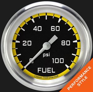 Picture of Autocross Yellow 2 5/8" Fuel Pressure Gauge, 100 psi