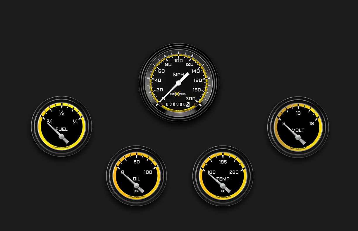 Picture of AutoCross Yellow Five Gauge Set 200