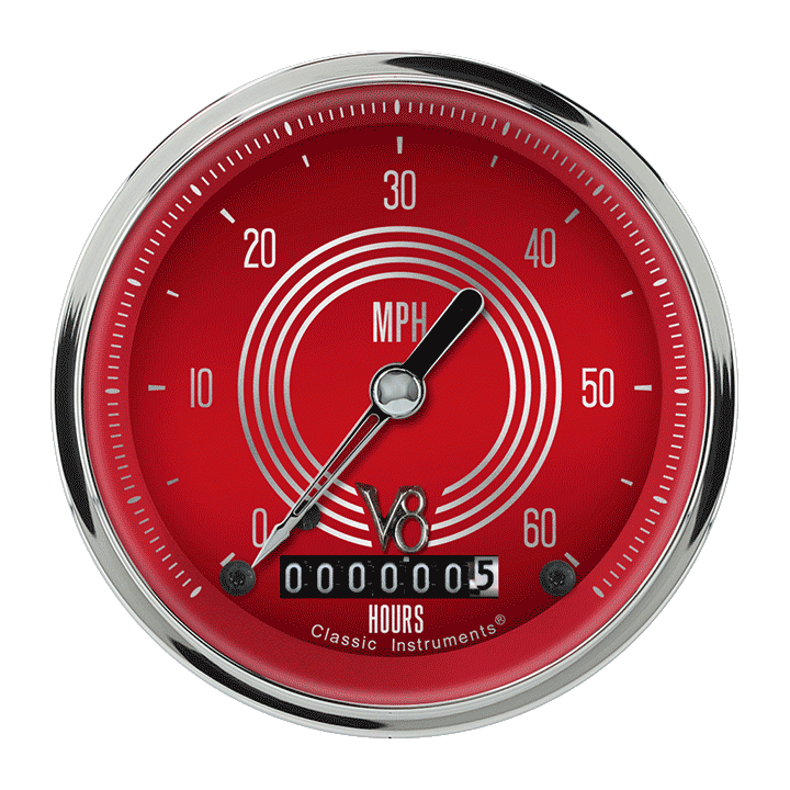 Picture of V8 Red Steelie 3 3/8" Low Speed Speedometer