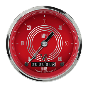 Picture of V8 Red Steelie 3 3/8" Low Speed Speedometer
