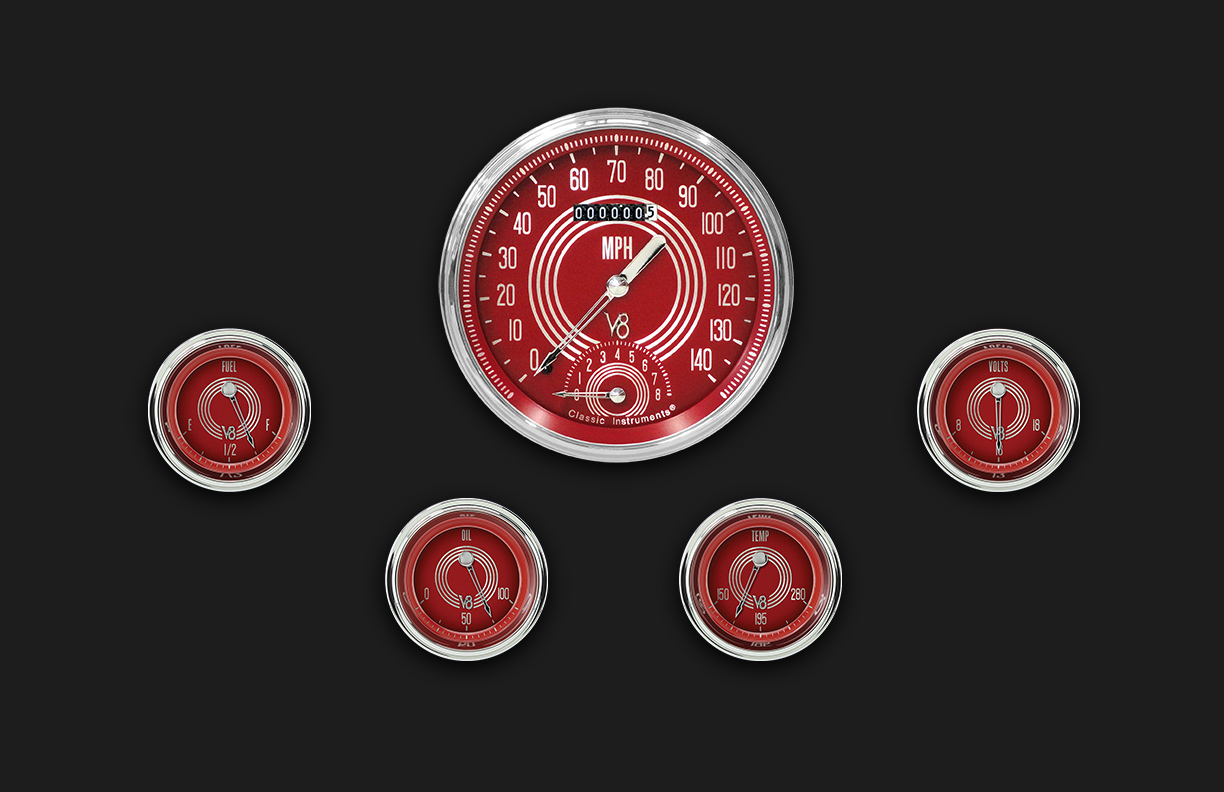 Picture of V8 Red Steelie Five Gauge Set 65