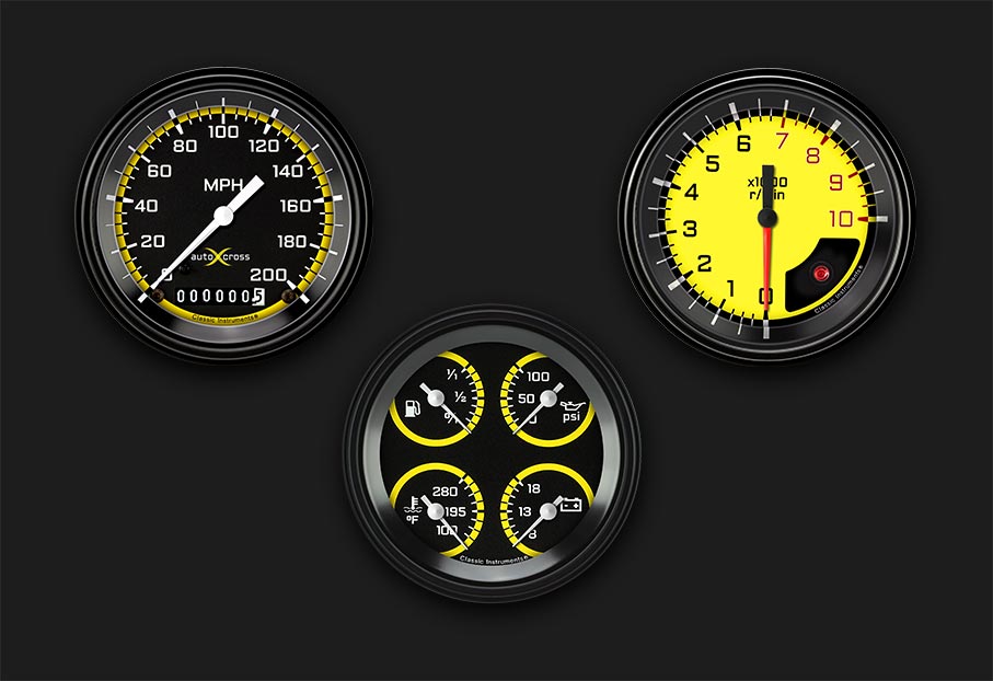 Picture of AutoCross Yellow Three Gauge Set
