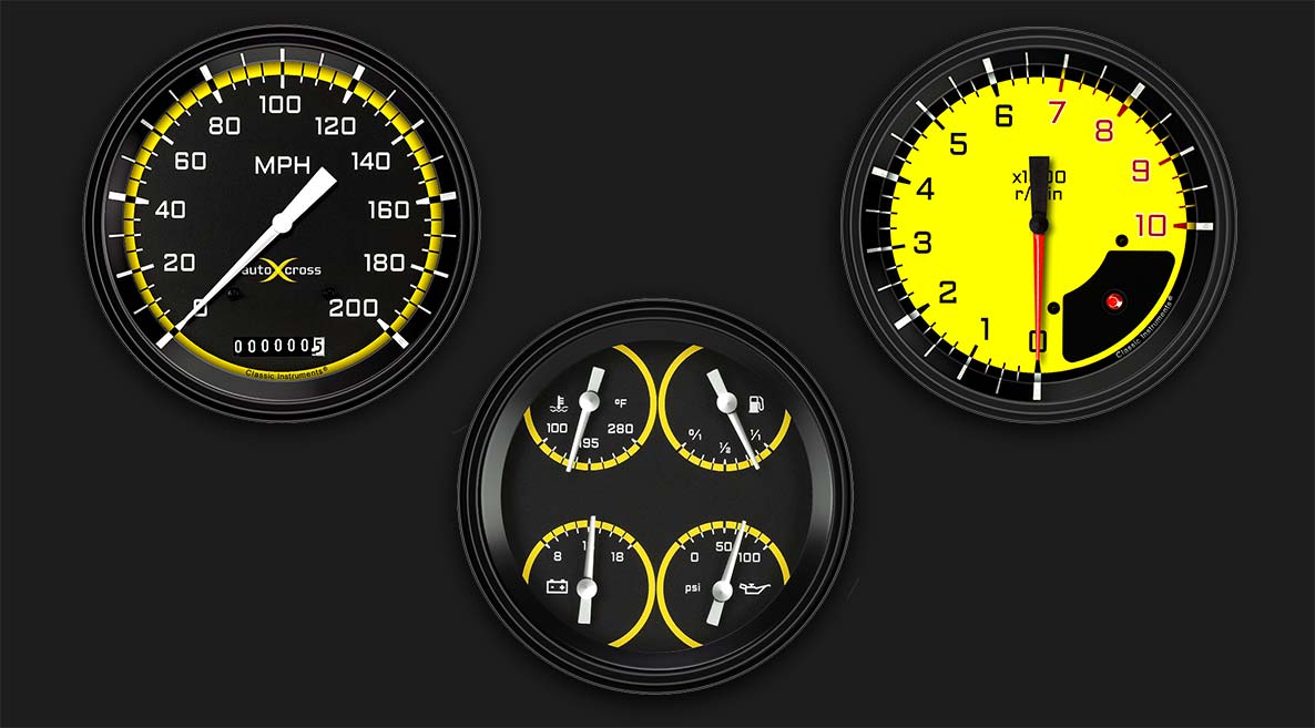Picture of AutoCross Yellow Three Gauge Set