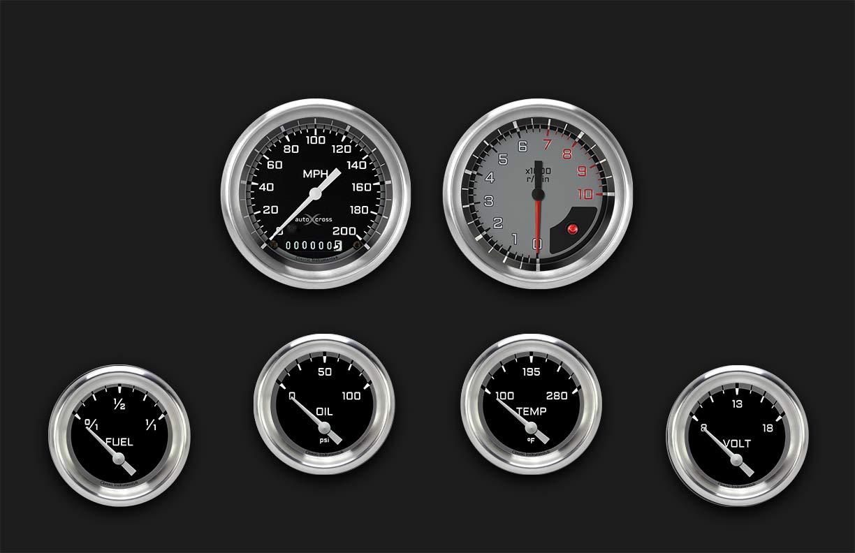 Picture of AutoCross Gray Six Gauge Set 201, Aluminum Performance Bezel
