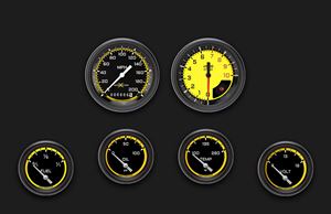 Picture of AutoCross Yellow Six Gauge Set 201, Black Performance Bezel