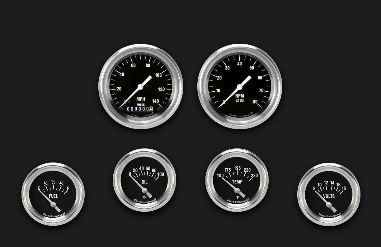 Picture of Hot Rod Six Gauge Set 201, Aluminum Performance Bezel