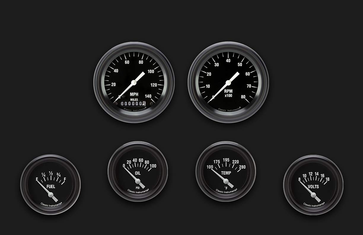 Picture of Hot Rod Six Gauge Set 201, Black Performance Bezel