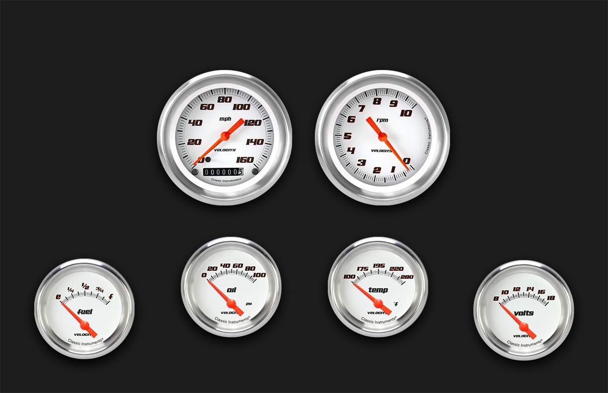 Picture of Velocity White Six Gauge Set 201, Aluminum Performance Bezel