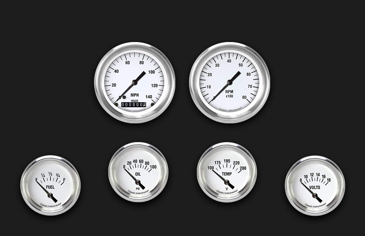 Picture of White Hot Six Gauge Set 201, Aluminum Performance Bezel