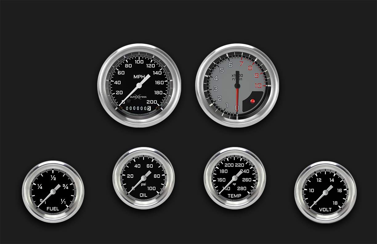 Picture of AutoCross Gray Six Gauge Set 301, Aluminum Performance Bezel