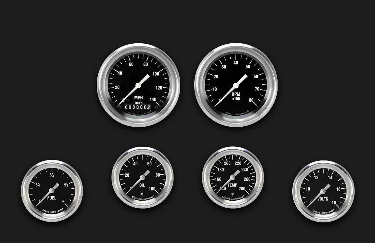 Picture of Hot Rod Six Gauge Set 301, Aluminum Performance Bezel