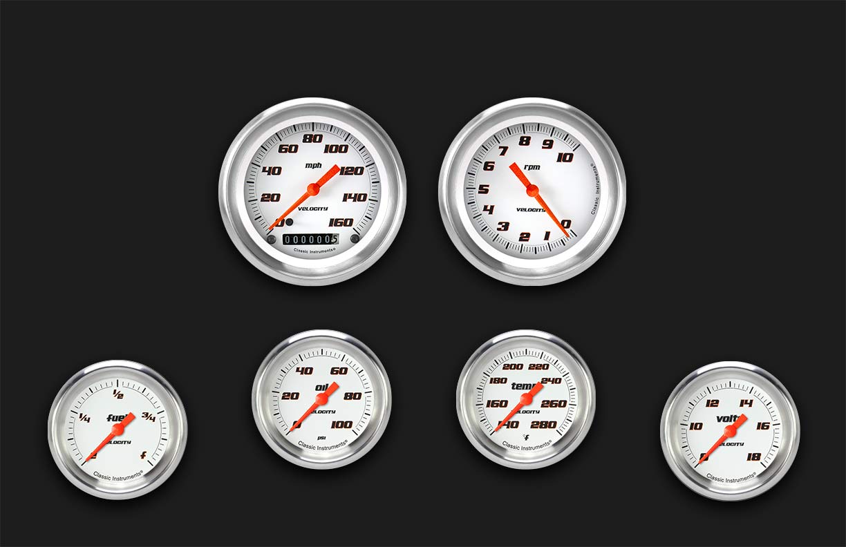 Picture of Velocity White Six Gauge Set 301, Aluminum Performance Bezel