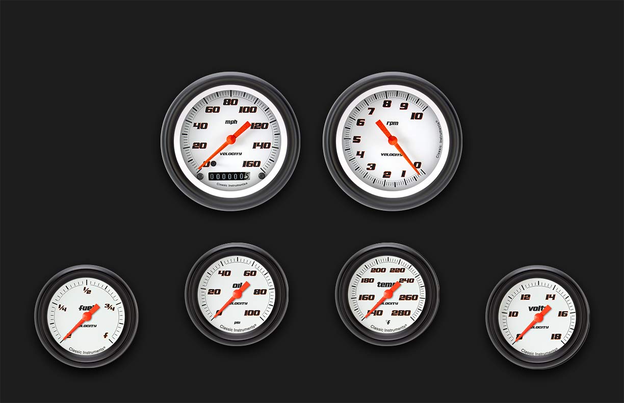 Picture of Velocity White Six Gauge Set 301, Black Performance Bezel