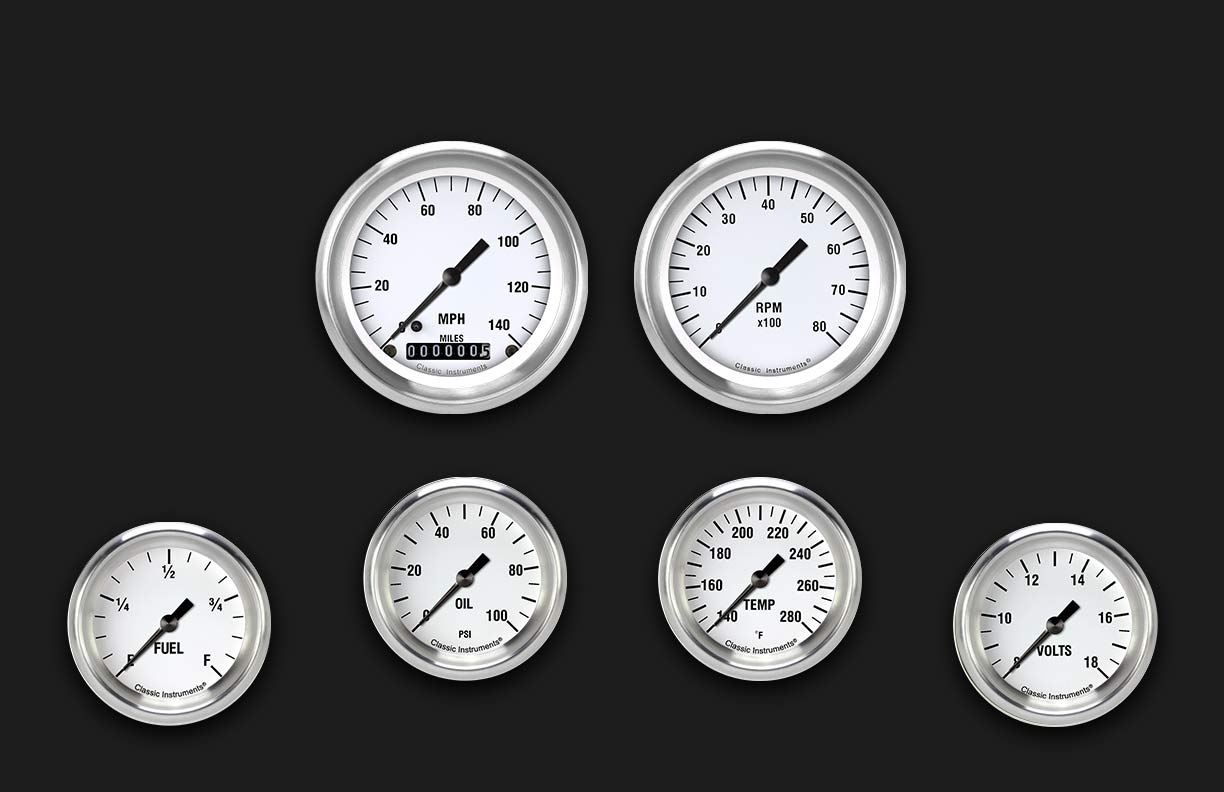 Picture of White Hot Six Gauge Set 301, Aluminum Performance Bezel